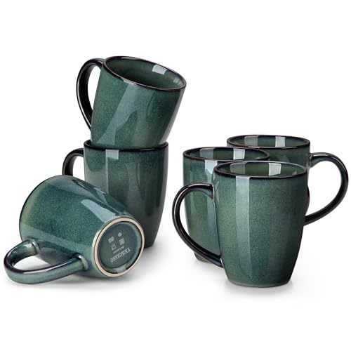 Vancasso STARRY Green Ceramic Coffee Mug Set of 6, 16oz, Microwave & Dishwasher Safe