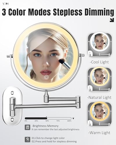 Vpu 8 Inch Wall Mounted Magnifying Makeup Mirror with Light - Chrome, 30X/1X