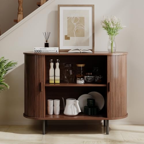 40" Fluted Sideboard Buffet Cabinet with Sliding Door and Adjustable Shelf
