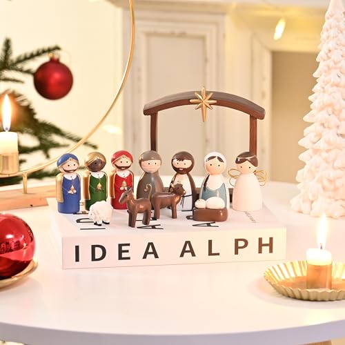 12-Piece Miniature Resin Nativity Set for Christmas Indoor Home Decor
