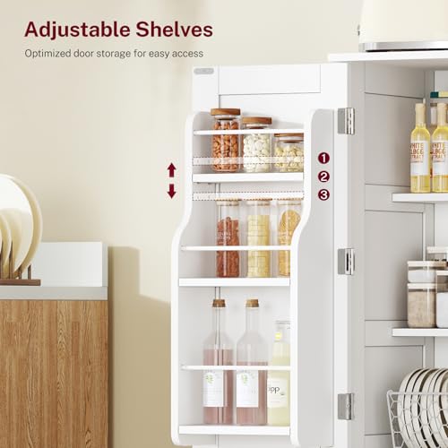 43-Inch Tall Pantry Storage Cabinet with 4 Doors and 6 Door Shelves, White