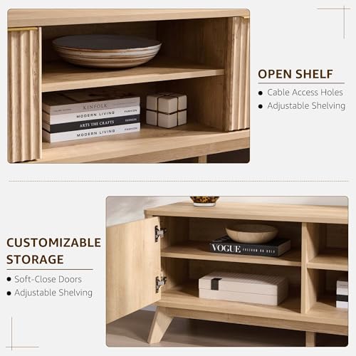 70-Inch Mid-Century Modern Fluted TV Stand with Storage Cabinets