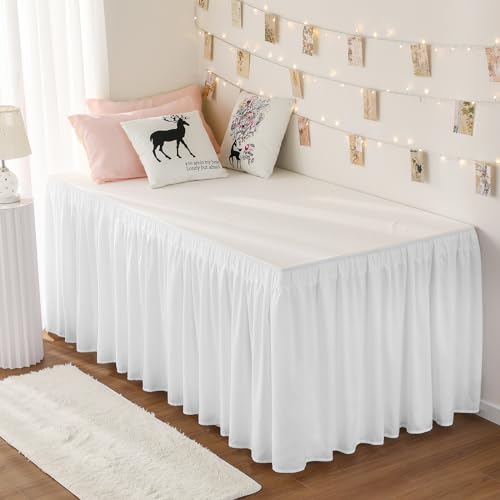 Twin XL Wrap Around Bed Skirt 32 Inch Drop - White Ruffled Dorm Essential