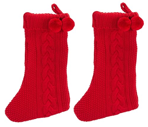 Red Nutmeg Christmas Stockings Set of 2 - 19-inch Hanging Knit Holiday Decor