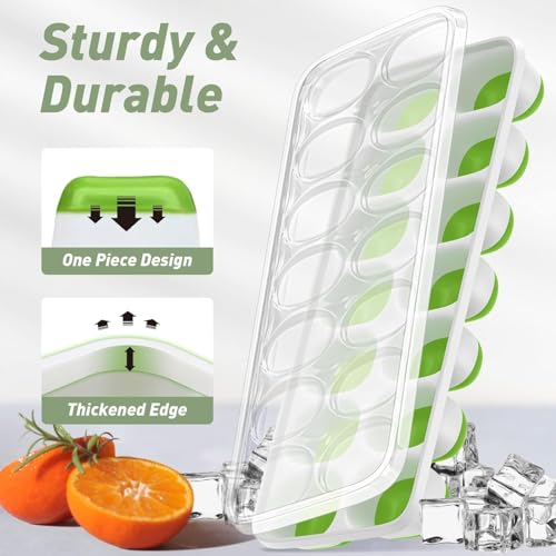 Stackable Ice Cube Trays with Lids - 4-Pack Silicone Easy Release Ice Molds