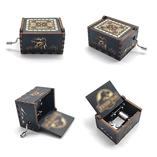 Vintage Hand-Crank Wooden Music Box - Dinosaur Theme Gift
