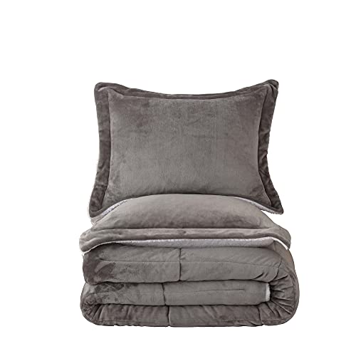 Ultra Soft Sherpa Comforter Set - Full Queen, 3 Piece Grey Bedding
