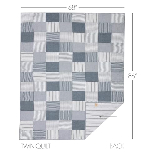 Twin Size Reversible Cotton Patchwork Quilt - Blue Farmhouse Design