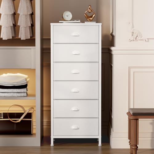 White 6 Drawer Dresser Tall Skinny Storage Tower for Bedroom Closet