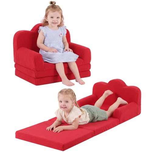2-in-1 Foldable Kids Sofa and Lounger, Soft Toddler Chair with Washable Cover
