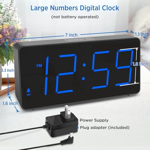 Digital Alarm Clock for Bedrooms with Large LED Display & USB Charger