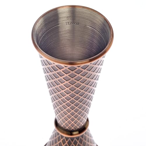 Barfly Antique Copper 1oz x 2oz Diamond Lattice Etch Japanese Style Jigger