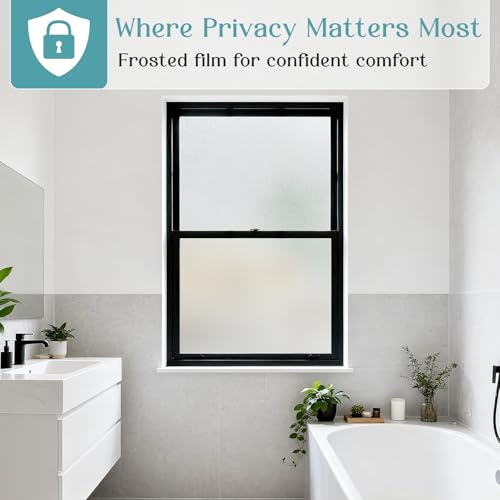 Frosted Window Privacy Film - Static Cling, UV Protection, 17.5" x 78.7"