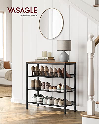 4-Tier Industrial Shoe Rack with Adjustable Shelves, Rustic Brown