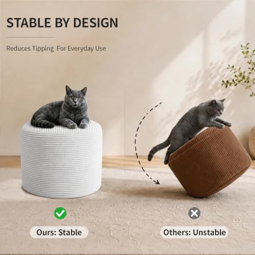 Round Corduroy Pouf Ottoman with Stable Foam Base - Washable Foot Rest