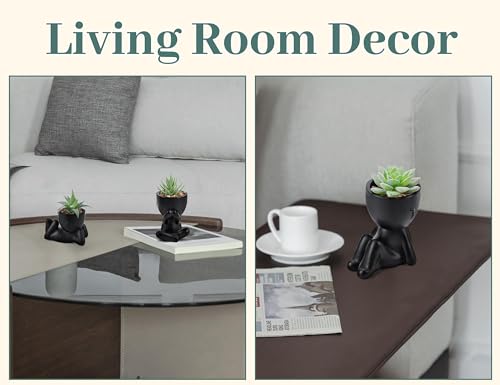 3-Pack Artificial Mini Succulents in Black Human-Shaped Pots for Desk Decor