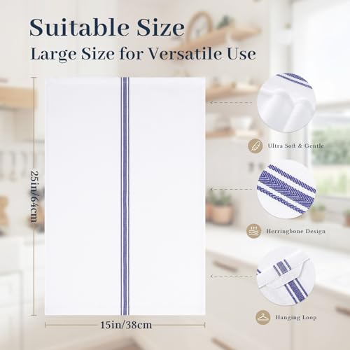 100% Cotton Kitchen Towels 6-Pack, Absorbent Dish Cloths with Hanging Loop