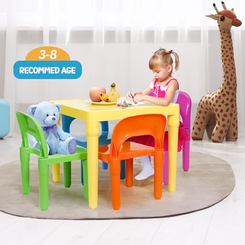 Kids Plastic Activity Table and 4 Chairs Set - Multicolor Playroom Furniture
