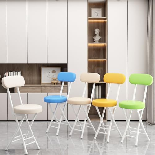 Portable Folding Stool with Backrest and Padded Leather Cushion
