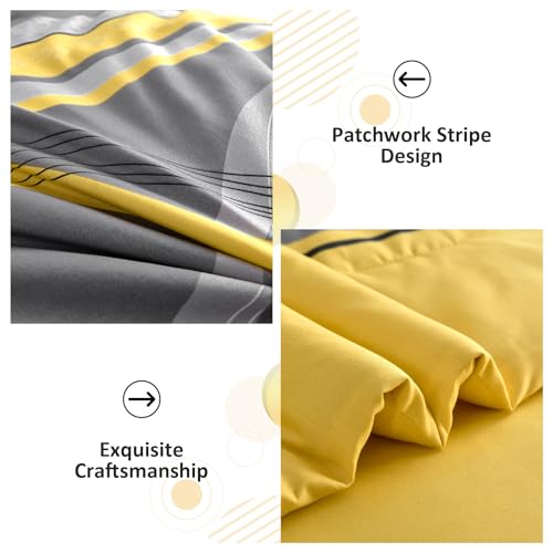 Queen Bed in a Bag Comforter Set - 8-Piece Yellow Patchwork Striped Boho