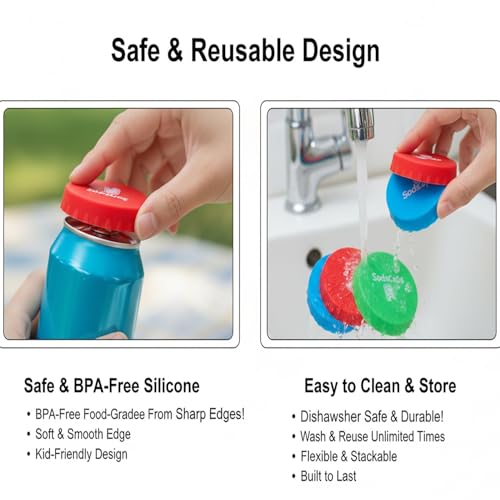 Reusable Silicone Soda Can Covers Pack of 6 - Fits Standard & Slim Cans