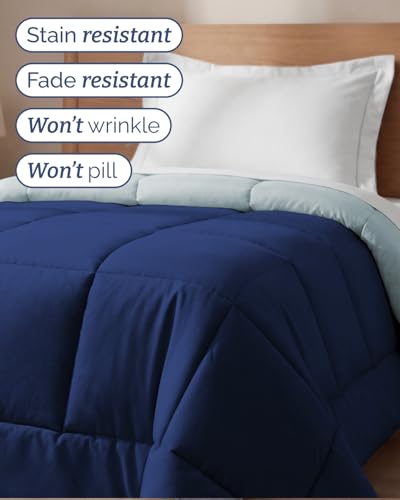 Reversible Twin Comforter - Navy Blue/Sky Blue, Soft & Cozy
