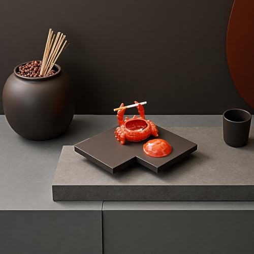 Ceramic Crab Ashtray with Lid - Windproof Desktop Decor & Pen Holder