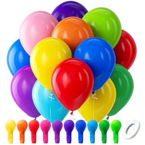 Bezente Assorted Latex Rainbow Balloons 100 Pack 12 Inch Party Decor