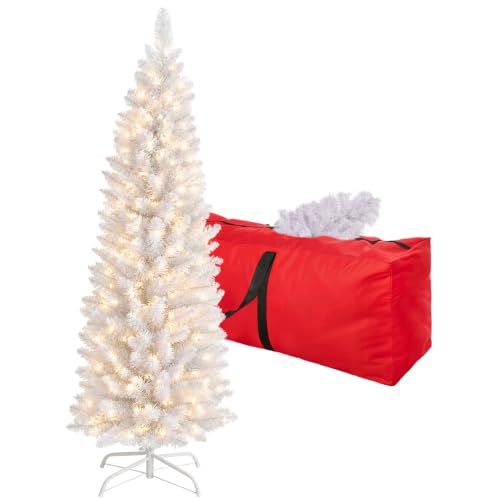 ZGCYSMHT 6ft White Pre-Lit Slim Artificial Christmas Tree - 260 Warm White LED Lights