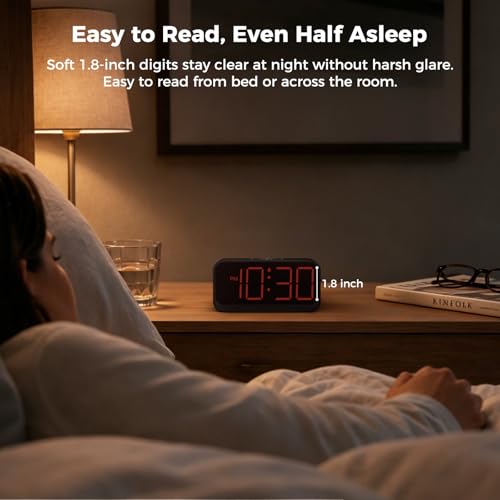 Battery Operated Digital Alarm Clock with Large Red Digits & Auto Dimming