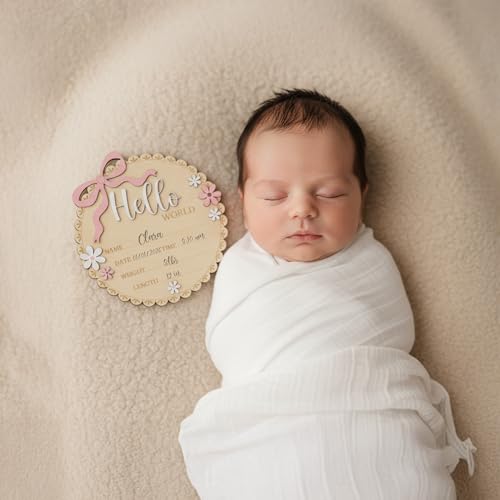 Wooden Baby Birth Announcement Sign - Pink Floral Newborn Stats Board