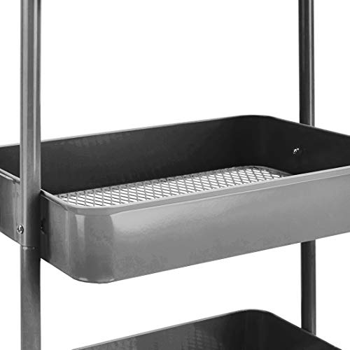 3-Tier Rolling Metal Utility Cart with Lockable Wheels & Mesh Bins, Charcoal
