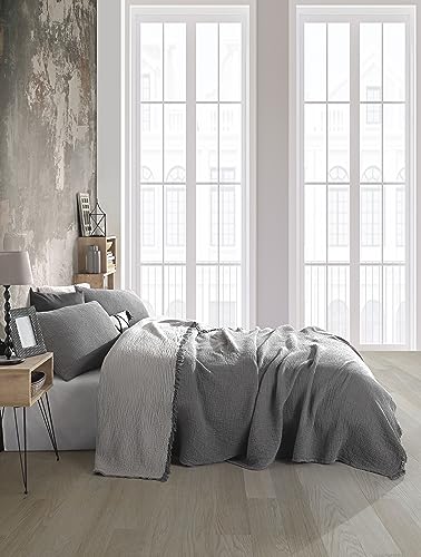 King Size Organic Cotton Muslin Coverlet Bedspread - 95 x 106 Inches, Reversible, Lightweight & Ultra Soft