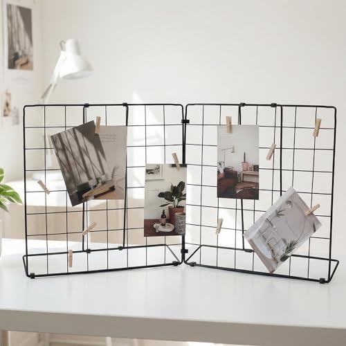 Double-Sided Foldable Metal Photo Display Board with 20 Wooden Clips