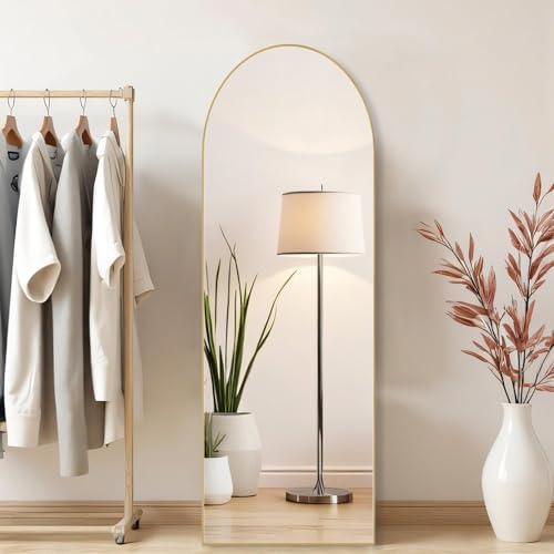 Arched Full Length Floor Mirror 16" x 59" - Gold Aluminum Frame