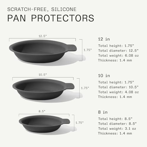 3-Piece Silicone Frying Pan Protectors for Scratch-Free Stacking, 8", 10", 12"