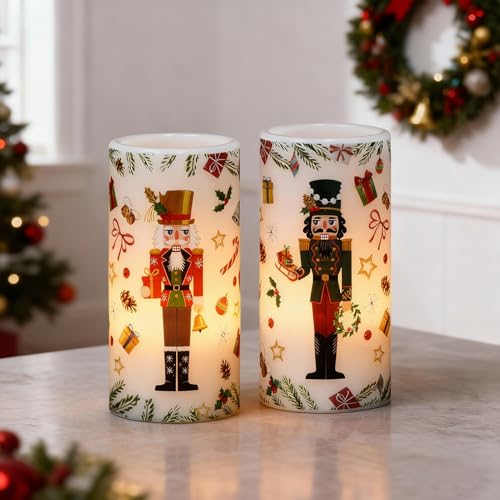 Lasumora 2 Pack Flameless Nutcracker Candles with Remote Timer - Christmas Decor