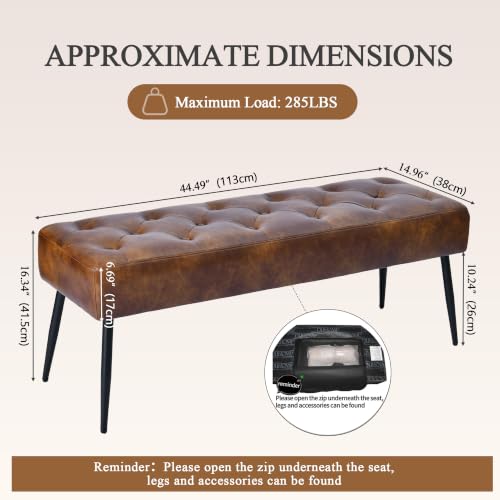 Button-Tufted Upholstered Ottoman Bench, Faux Leather Bedroom Footrest Stool
