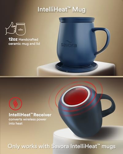 Savora 12oz IntelliHeat Wireless Coffee Mug Blue | Maintains 135°F, Handcrafted Ceramic & Lid