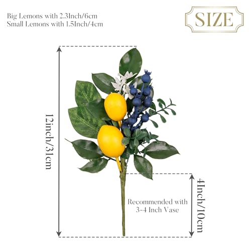 4 Pack Artificial Lemon Picks with Blueberries and Eucalyptus - 12"
