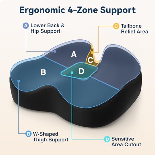Ergonomic 4-Zone Seat Cushion for Tailbone Pain Relief and Sciatica Support