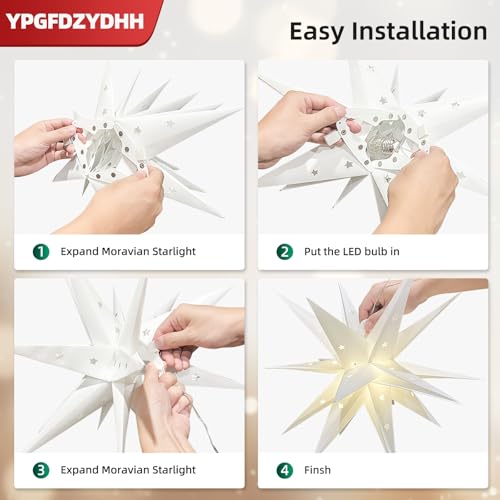 YPGFDZYDHH 18-inch White Moravian Star Outdoor Christmas Tree Topper Light with Remote