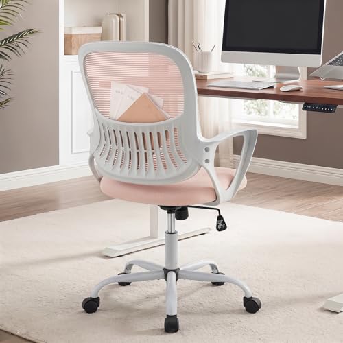 Ergonomic Mesh Office Chair with Lumbar Support and Adjustable Height - Pink