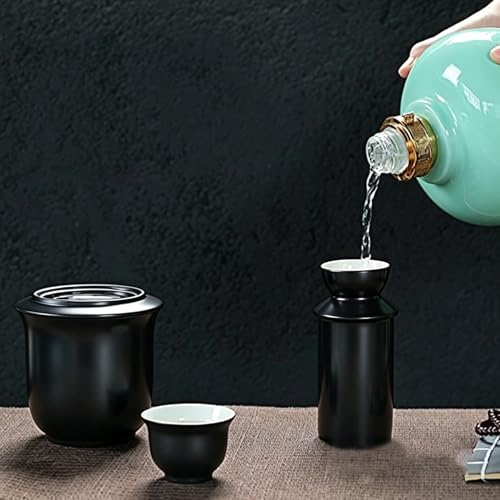 Mozacona Ceramic 3-in-1 Sake Set with Tokkuri Bottle, Ochoko Cups & Wine Warmer