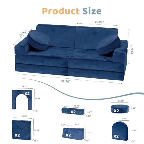12-Piece Modular Kids Play Couch, Convertible Foam Toddler Sectional Sofa