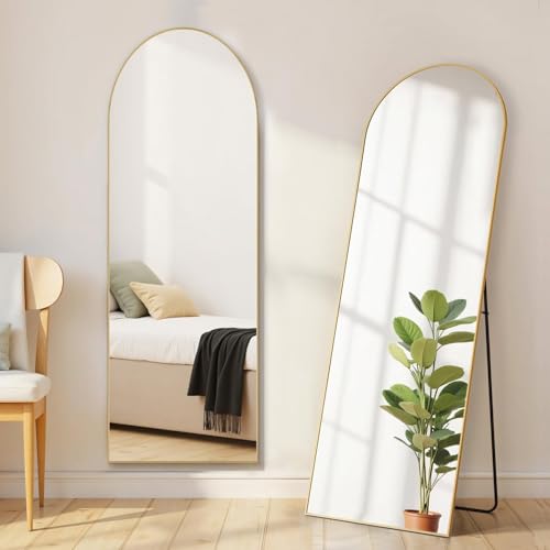 Arched Full Length Floor Mirror 16" x 59" - Gold Aluminum Frame
