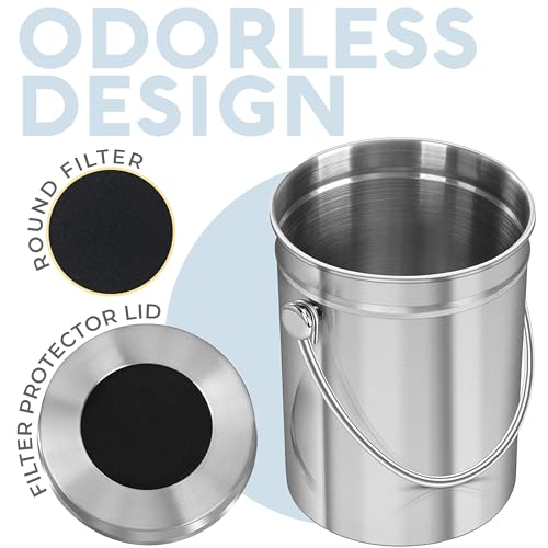 Stainless Steel Kitchen Compost Bin 1.3 Gallon with Charcoal Filter