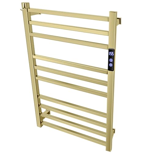 10-Bar Electric Towel Warmer Rack with Timer & Temp Control, Brushed Gold