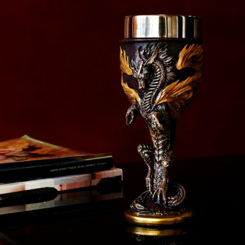 Medieval Flame Dragon Wine Goblet - 7oz Stainless Steel Fantasy Chalice