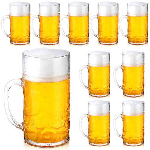 10 Pcs Large 34 Oz Plastic Beer Mugs with Handle - Shatterproof Stein